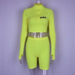 Neon Sexy 2 Piece Tracksuit Long Sleeve Crop Top